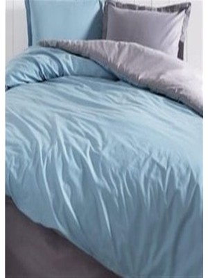 More Home Tek  Kişilik Yorgan Kılıfı + Yastık Kılıfı Mavi-Antrasit