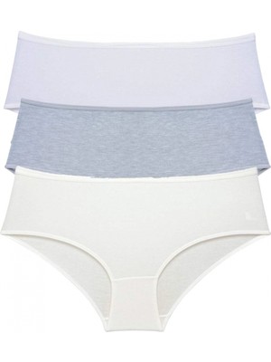 Marsilyan 3 Adet Kadın Yüksek Bel Bato Külot Beyaz Gri Krem