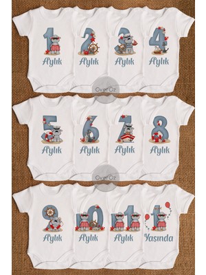 Overoz Her Aya Özel Sevimli Hayvan Baskılı 12'li Beyaz Bebek Body Seti Zıbın AY010-TR