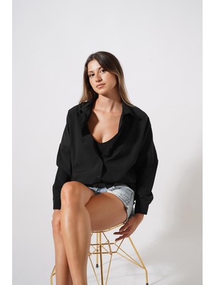 Ckm Moda Besra Yüksek Kalite Oversize Kadın Gömlek Siyah