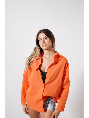 Ckm Moda Besra Yüksek Kalite Oversize Kadın Gömlek Turuncu