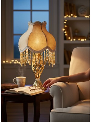 dekovien Gold Gece Lambası Abajur Klasik Model Metal Gold Kaplama Ayak  50X30CM AB00122P3