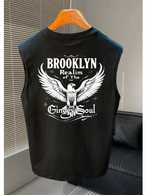 Amor Man Büyük Beden Özel Tasarım Brooklyn Sırt Baskılı %100 Pamuk Yeni Trend Kolsuz Erkek  Battal T-Shırt