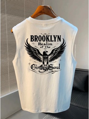 Amor Man Büyük Beden Özel Tasarım Brooklyn Sırt Baskılı %100 Pamuk Yeni Trend Kolsuz Erkek  Battal T-Shırt