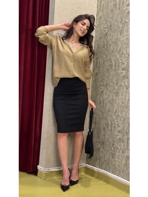 Leilaa Yırtmaçlı Süet Kalem Etek