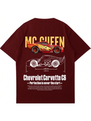 Mad&Calf Unisex Corvette C6 Baskılı Bisiklet Yaka Oversize Tshirt