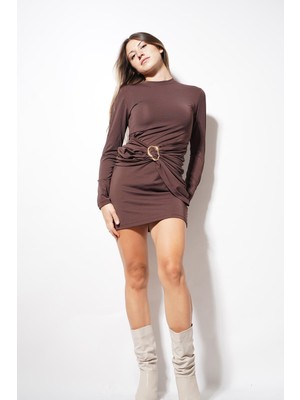 Ckm Moda Warm Dalgıç Tokalı Elbise Kahve