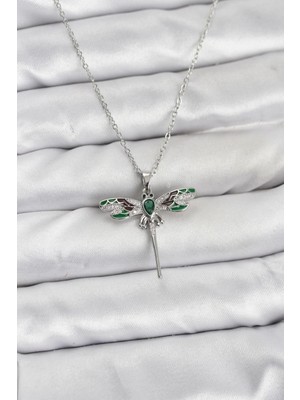 Shoplet Buğz 316L Çelik Zincir Gümüş Renk Yusufçuk Model Zirkon Taşlı Kadın Kolye