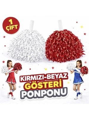 Shoplet Buğz 2 Adet Kırmızı - Beyaz Renk Okul Gösteri Ponponları Ekstra Dolgun