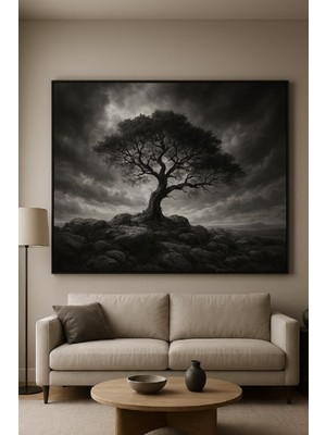 Safir Design Lüks Koyu Gri ve Siyah Manzara Duvar Sanatı | Modern Çerçeveli Tablo