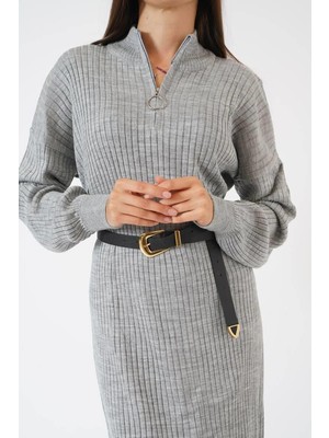 Ckm Moda Riana Yüksek Kalite Triko Boydan Elbise Krem Gri