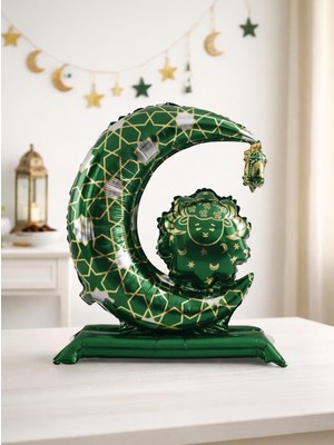 Parti Adresi Ramazan Temalı Ay Şeklinde Yeşil Altın Detaylı Folyo Balon 78 cm