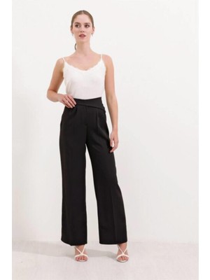Ckm Moda Elina Yüksek Kalite Kadın Yüksek Bel Palazzo Pantolon Siyah Siyah
