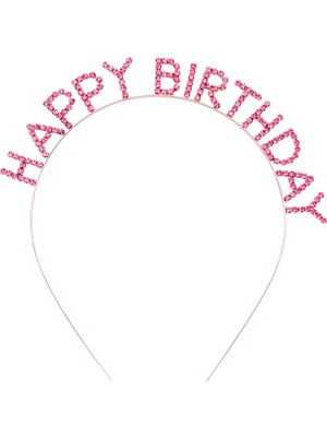 Flamex Pembe Renk Kristal Taşlı Gold Renk Kaplama Happy Birthday Taç 16X17 cm