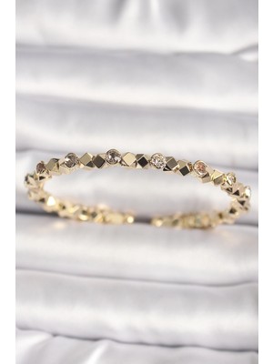 Shoplet Buğz Pirinç Gold Renk Zirkon Taşlı Küp Dorika Model Kadın Bileklik