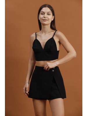 Ckm Moda Isabella Yüksek Kalite Taş Detaylı Mini Etek Siyah