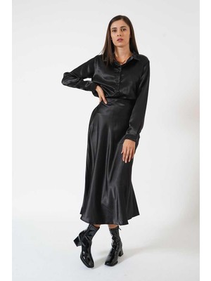 Ckm Moda Yüksek Kalite Kadın Saten Etek Siyah