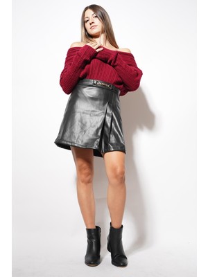 Ckm Moda Nevaste Pileli Toka Detaylı Kadın Etek Siyah