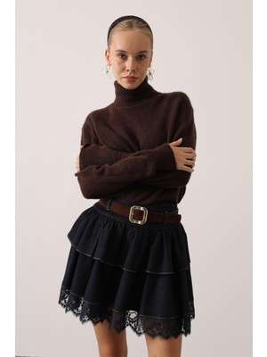 Ckm Moda Roxie Kat Kat Dantelli Denim Mini Etek Kot Mavi