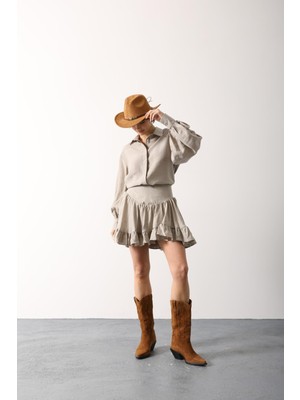 Ckm Moda Virella Volanlı Mini Etek Taş