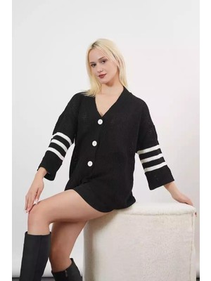 Ckm Moda Lydie Yüksek Kalite Kadın Sırt Baskılı Ajurlu Hırka Siyah