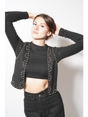 Ckm Moda Heldy Süet Çakılı Yelek  Siyah