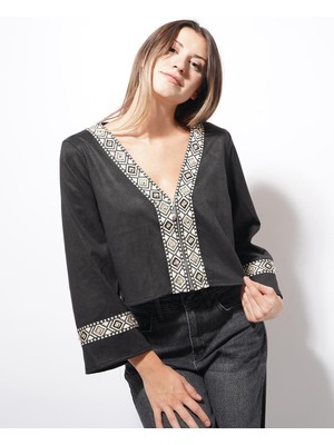 Ckm Moda Asme Şerit Detaylı Fermuarlı Hırka Siyah