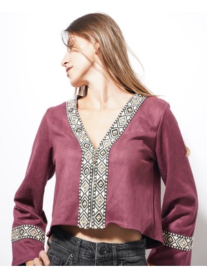 Ckm Moda Asme Şerit Detaylı Fermuarlı Hırka Bordo