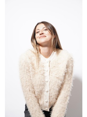 Ckm Moda Starry Sakallı Triko Hırka Bej