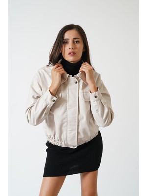 Ckm Moda Nora Yüksek Kalite Kadın Fermuarlı Suni Deri Ceket Ekru