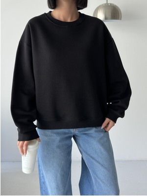 Bejna Kadın Bol Kesim Bisiklet Yaka Basic Sweatshirt