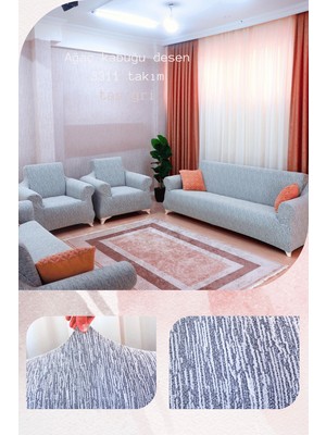 UY STYLE Jakarli , Lastikli Koltuk Örtüsü ,likrali, Esnekli Koltuk Kılıfı , Leke Tutmaz ,3+3+1+1 Takım(Ağaç Kabuğu Desen)