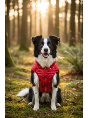 Zen Dog ZenPaw Kırmızı Desenli Kapitone Köpek Montu – Yumuşak Astarlı, Çıtçıtlı, Soğuk Hava Köpek Kıyafeti