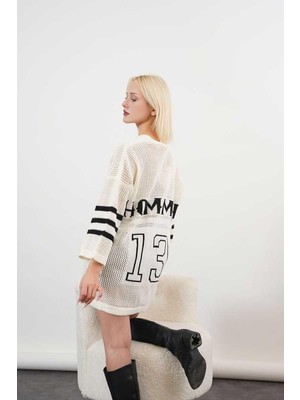 Ckm Moda Lydie Yüksek Kalite Kadın Sırt Baskılı Ajurlu Hırka Beyaz