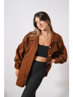 Ckm Moda Ravenna Oversize Gabardin Ceket  Kahve