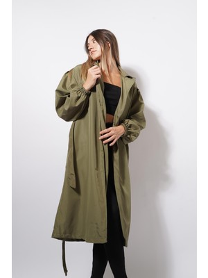 Ckm Moda Semy Kolları Lastikli Uzun Trençkot Haki