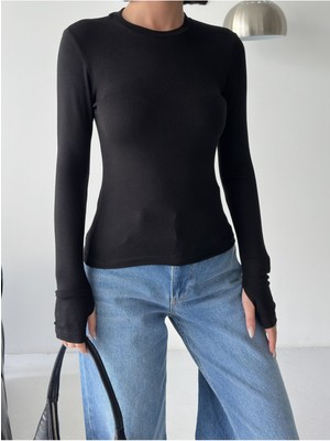 Bejna Kadın Soft Touch Bisiklet Yaka Parmak Detaylı Bluz