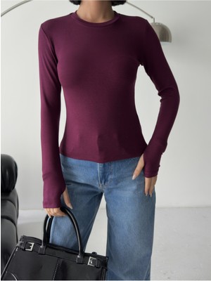 Bejna Kadın Soft Touch Bisiklet Yaka Parmak Detaylı Bluz