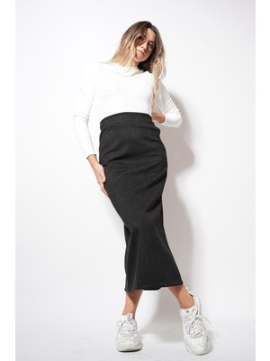 Ckm Moda Eman Süet Yırtmaçlı Etek Siyah