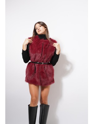 Ckm Moda Lucia Yüksek Kalite Kadın Tüylü Yelek  Bordo