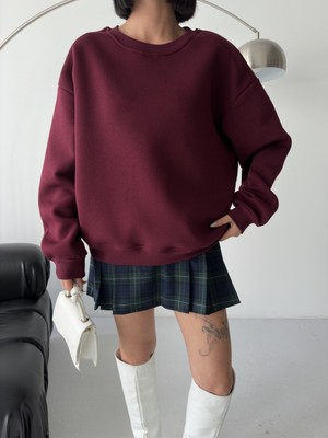 Bejna Kadın Bol Kesim Bisiklet Yaka Basic Sweatshirt