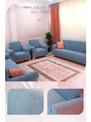 UY STYLE Jakarli , Lastikli Koltuk Örtüsü ,likrali, Esnekli Koltuk Kılıfı , Leke Tutmaz ,3+3+1+1 Takım(Ağaç Kabuğu Desen)