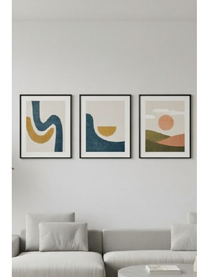 Safir Design Minimalist Geometrik Formlar ve Doğa Temalı 3'lü Çerçeveli Tablo Seti