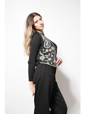 Ckm Moda Eyen Desenli Yelek Siyah