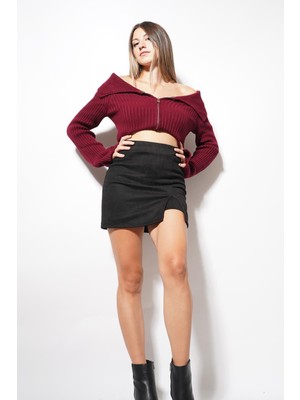 Ckm Moda Koly Süet Şort Etek Siyah