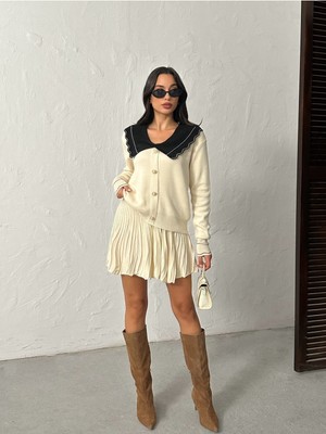 Bejna Kadın Şık Yaka Bluz Etek Alt Üst Triko Takım