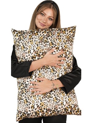ICON SILK 'Sleep & Glow' %100 Saf Ipek Fermuarlı Yastık Kılıfı (Leopar Desenli)