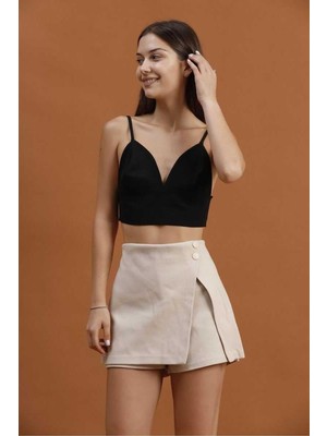 Ckm Moda Isabella Yüksek Kalite Taş Detaylı Mini Etek Bej