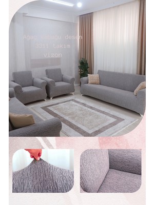 UY STYLE Jakarli , Lastikli Koltuk Örtüsü ,likrali, Esnekli Koltuk Kılıfı , Leke Tutmaz ,3+3+1+1 Takım(Ağaç Kabuğu Desen)