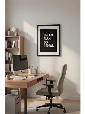 Safir Design "hayal Et, Planla, Yap" Temalı Siyah Kasalı Çerçeveli Tablo, Çalışma Alanı Için Ilham Veren Yazılı Çerçeveli Tablo